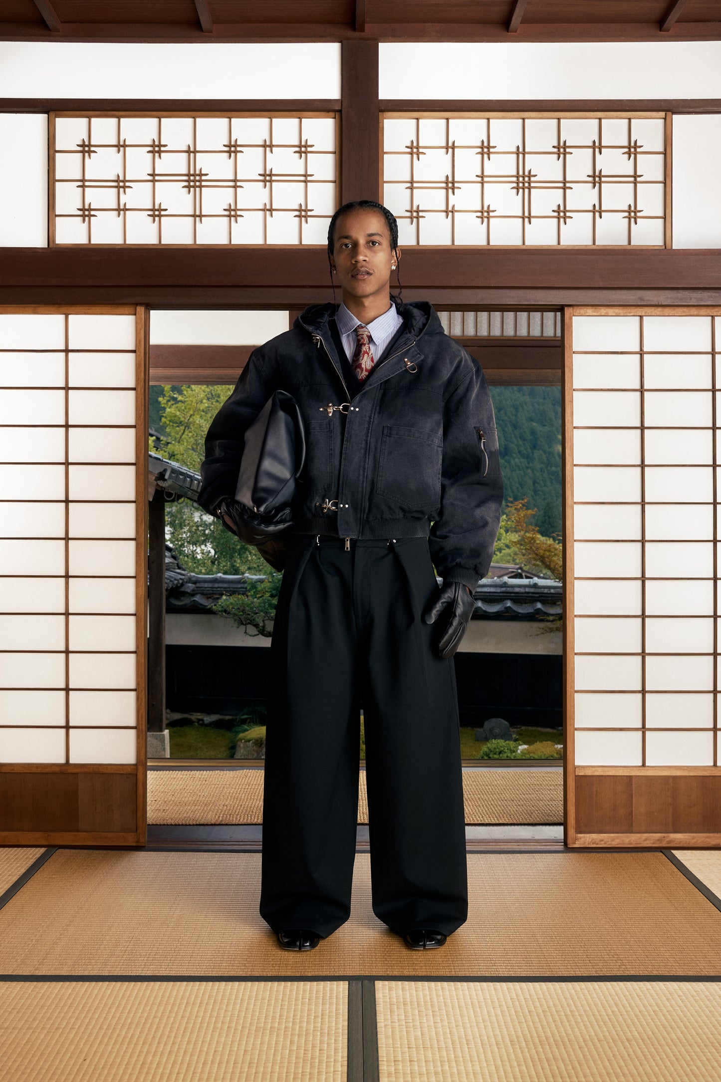 Shige 15oz Washed Black Canvas Clasp Bomber Jacket