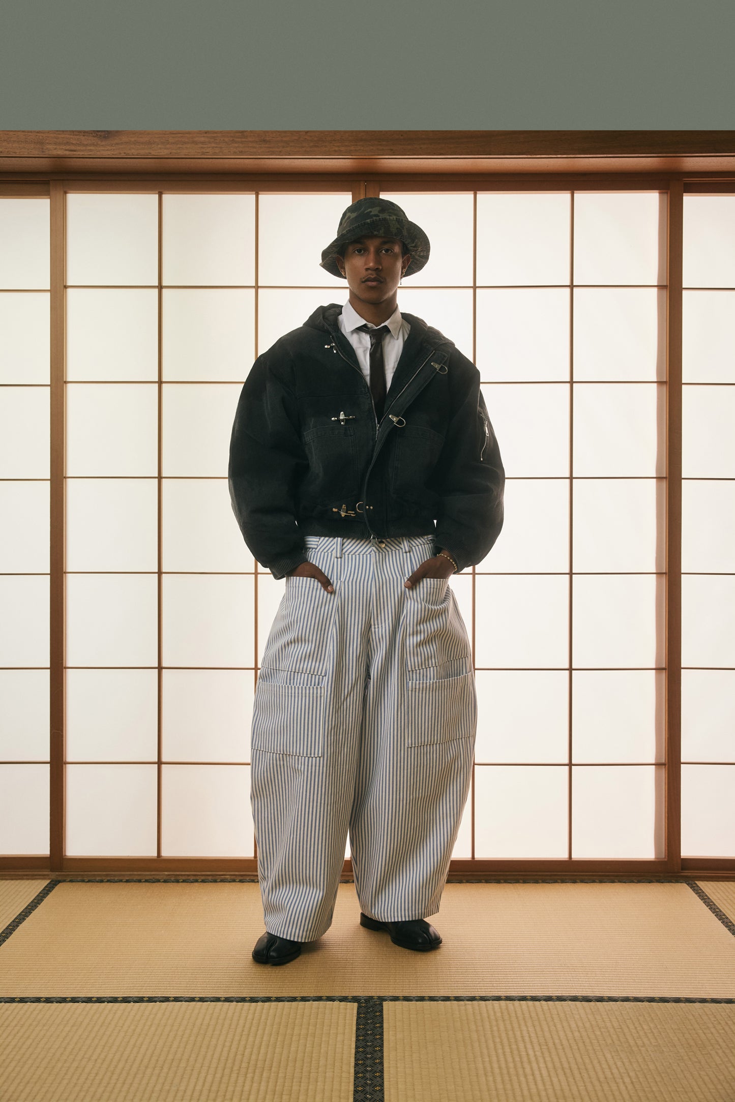 Tomokazu Canvas Balloon Pinstripe Pants