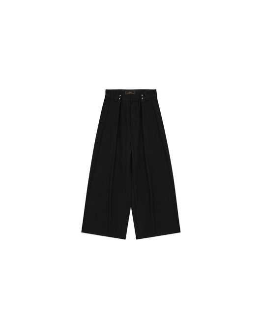 Gyokudō Black Adjustable Pleated Wide Leg Suit Pants
