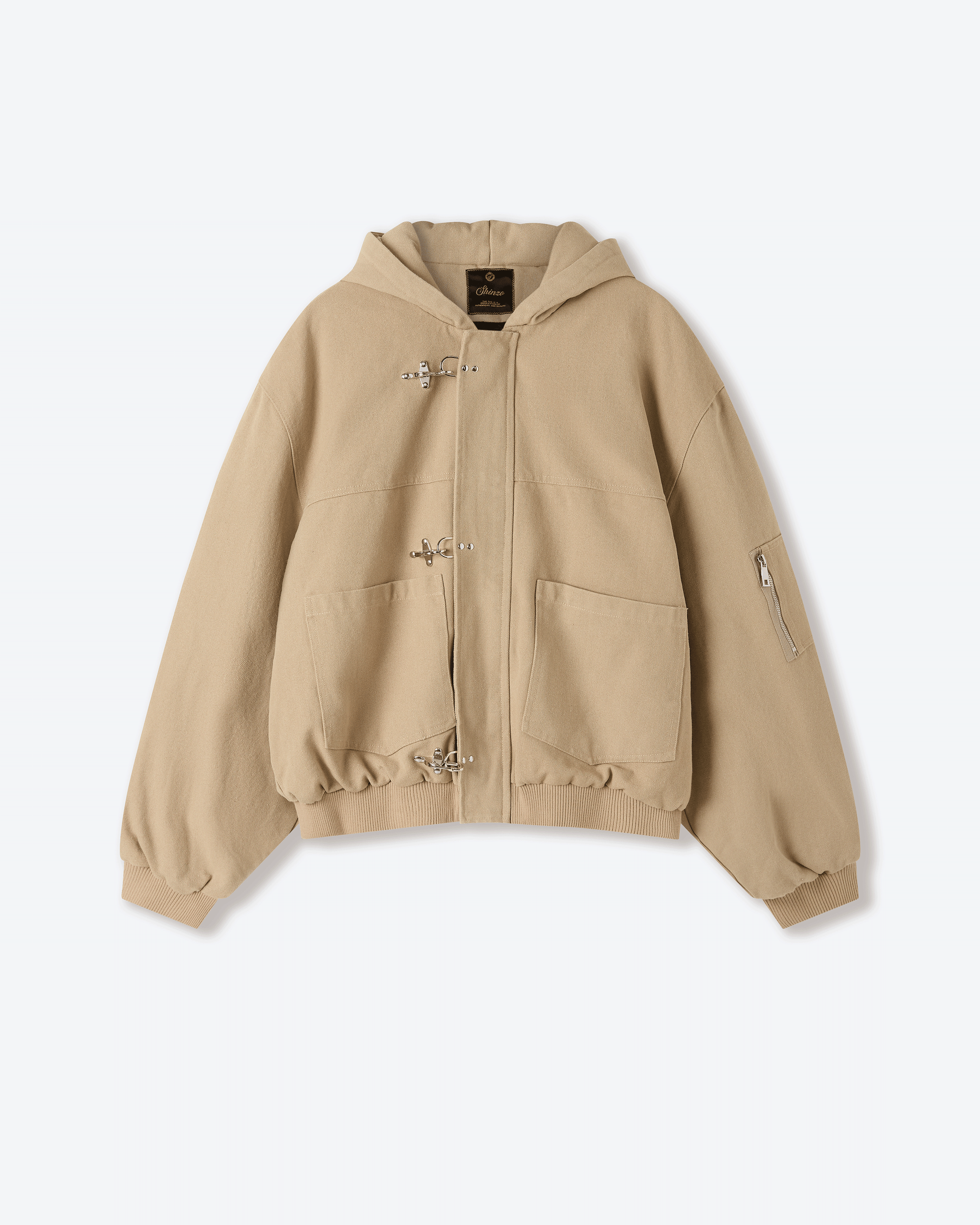 Shige Khaki Canvas Clasp Bomber Jacket